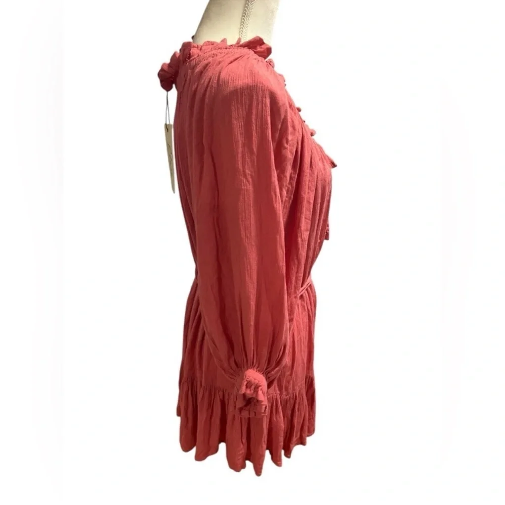 Elan Coral Ruffle Tie-Front Blouse